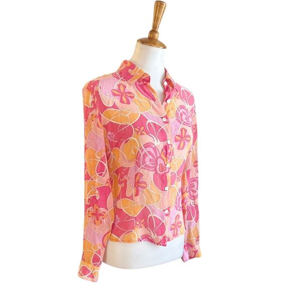 Vintage Silk Blouse – Bold Retro Print, Long Sleeve, Size 12 (Fits M) - Picture 2 of 8